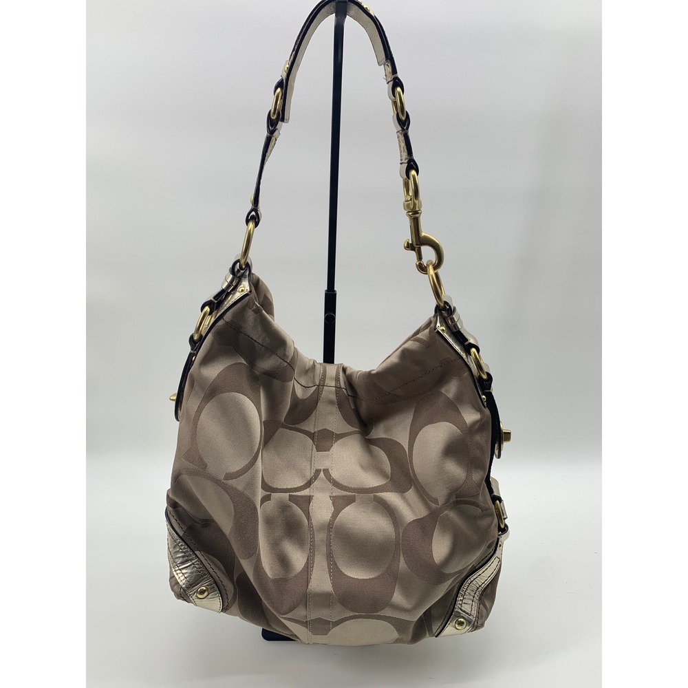 Y2K Vintage Coach Signature Carly HOBO Metallic Gold/Light Brown Canvas 13014